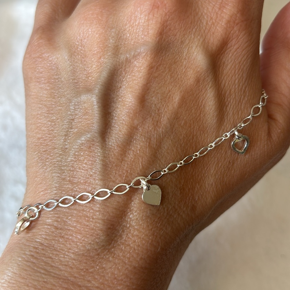Heart Charm Bracelet Italy 925 Sterling Silver - Picture 3 of 3